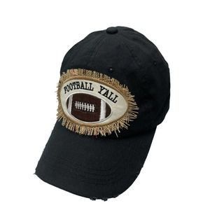 Southern Junkie Football Y’all Hat Cap Black Brown Distressed Adjustable